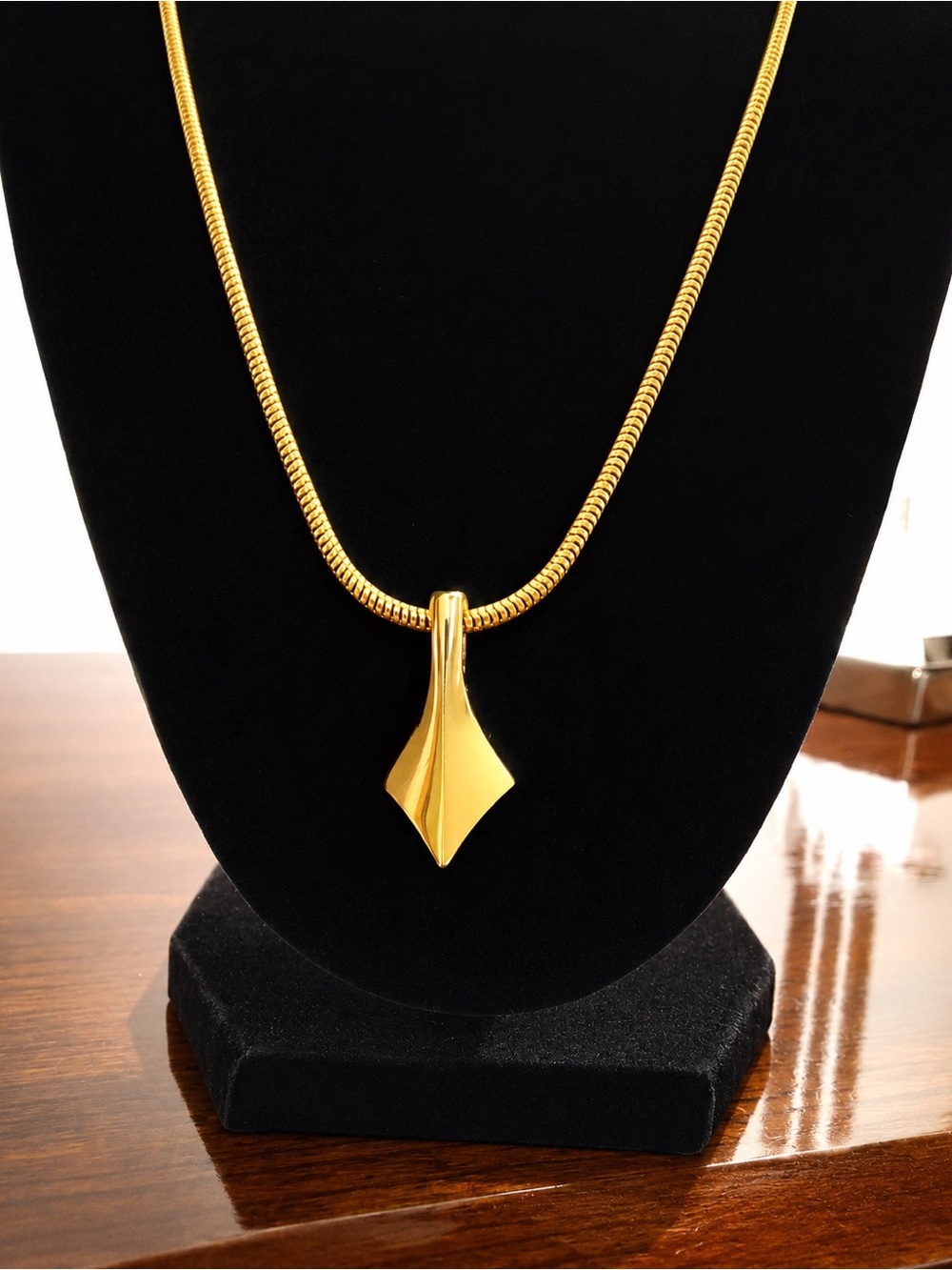 Vintage LANVIN PARIS Gold Tone Snake Chain Modernist Pendant Necklace Signed